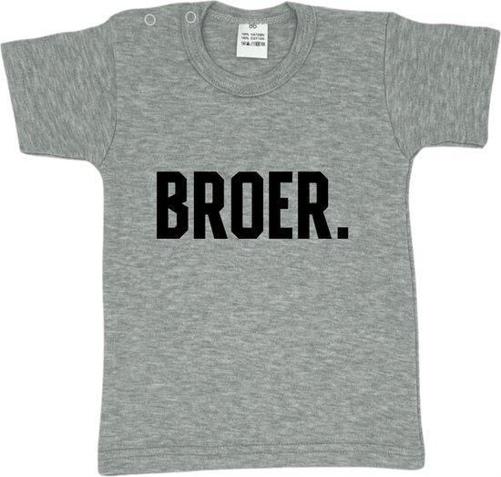 T-shirt korte mouw - BROER. - Grijs - Maat 80 - Dreumes - Peuter - Ik word grote broer - Big brother - Baby aankondiging - Zwanger - Geboorte