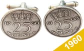 Manchetknopen Kwartje 1960 Verzilverd - Uniek en Stijlvol Sieraad met Jaartal - Cadeau Geboortejaar - Alle Jaartallen Beschikbaar - Doorsnede 1,8 cm