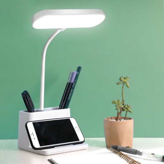 GoLight Bureaulamp LED / Tafellamp / Leeslamp / Studeerlamp / Computerlamp / Witte Bureaulamp Voor Kinderen / Herlaadbaar / Pennenhouder