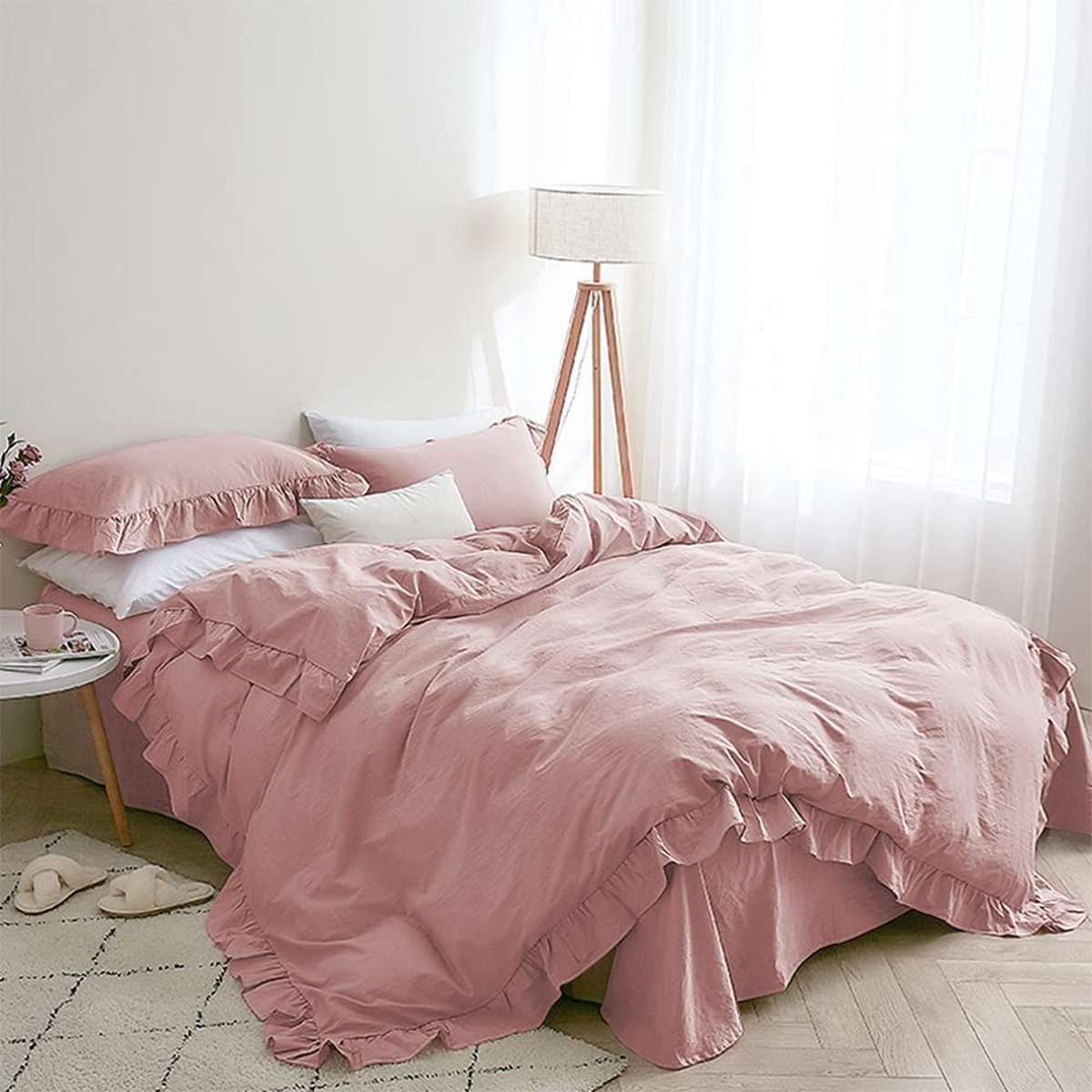 Lanqinglv roze beddengoed voor meisjes, 3-delig, dekbedovertrek van microvezel, dekbedovertrek met ritssluiting en kussenslopen, 80 x 80 cm