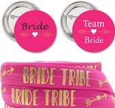 17-delige vrijgezellenfeest set Bride to Be en Bride Tribe Tribe roze met goud - vrijgezellenfeest - bride to be - bruid - trouwen - team bride - armband - button
