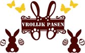 Set d'autocollants de fenêtre réutilisables Joyeuses Pâques avec papillons, lapins et œufs marron / jaune | Rosami