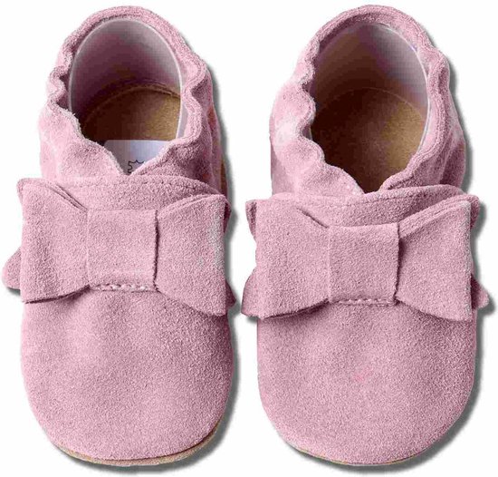 Hobea - babyslofjes - suede - roze met strik