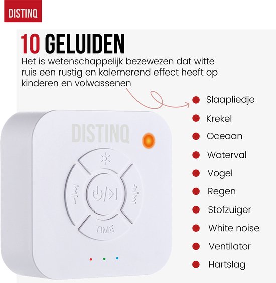DistinQ White Noise – White Noise Machine – White Noise Baby – Witte Ruis – Draadloos en Oplaadbaar Muziekdoosje