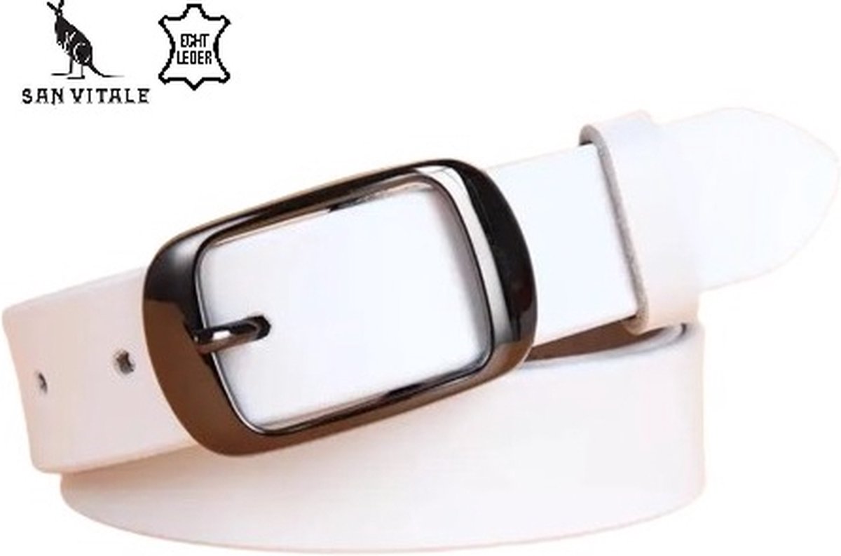 San Vitale® - 115 cm Leren Riem - Taille 105cm - Unisex - met Gesp - Echt Leer - Wit