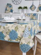 Tafelkleed - luxe gobelinstof - Hortensia - Blauwe Bloemen - Vierkant 100 x 100 cm
