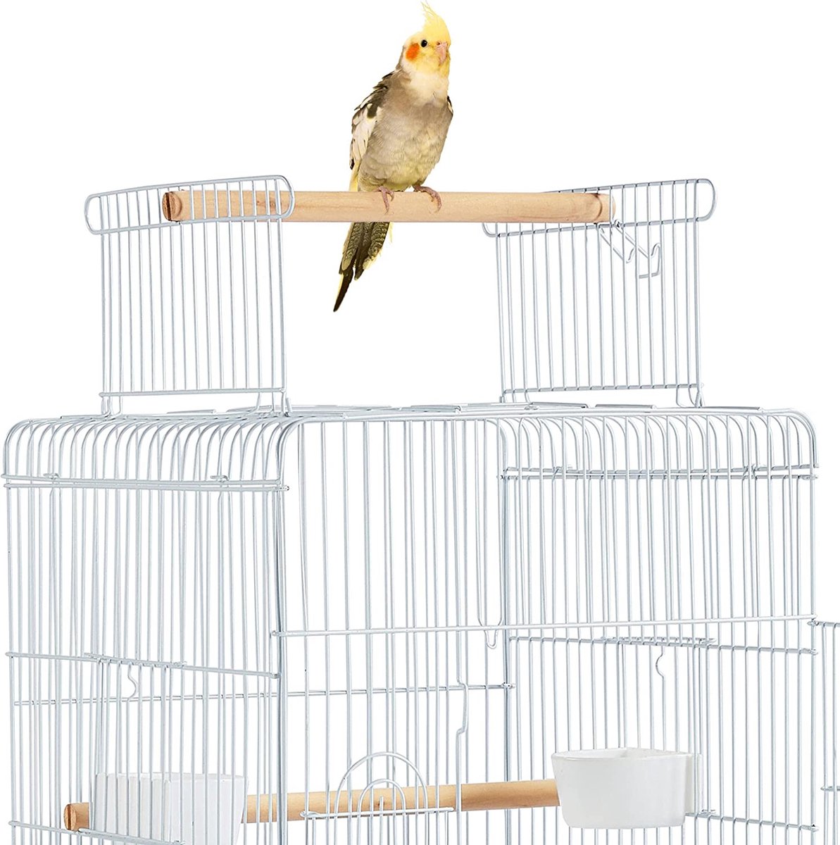Vogelkooi, vogelhuis, vogelkooi, parkietkooi, 46,5 x 46,5 x 136 cm, kanaries, kooi, exotenkooi, papegaaienkooi, valkparkietkooi, wit HMTM-BC-10006-White thumbnail 6