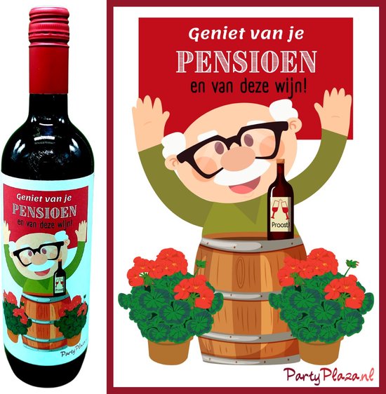 Wijnetiket Pensioen man - Wijnlabel voor collega met pensioen - Etiket voor wijnfles - Wijn Cadeau voor Pensionado