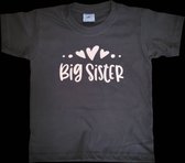 tshirt - zwangerschap - aankondiging - big sister - Zwart met roze letters maat 98 /104