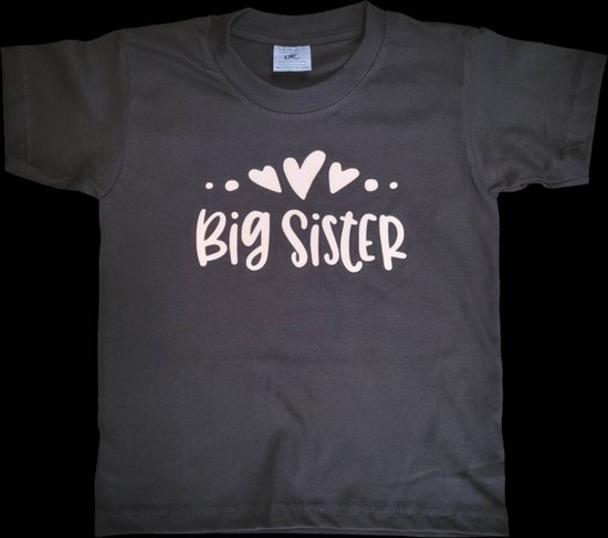tshirt - zwangerschap - aankondiging - big sister - Zwart met roze letters maat 98 /104