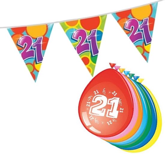 21 jaar feest versiering pakket vlaggenlijn en ballonnen set.
