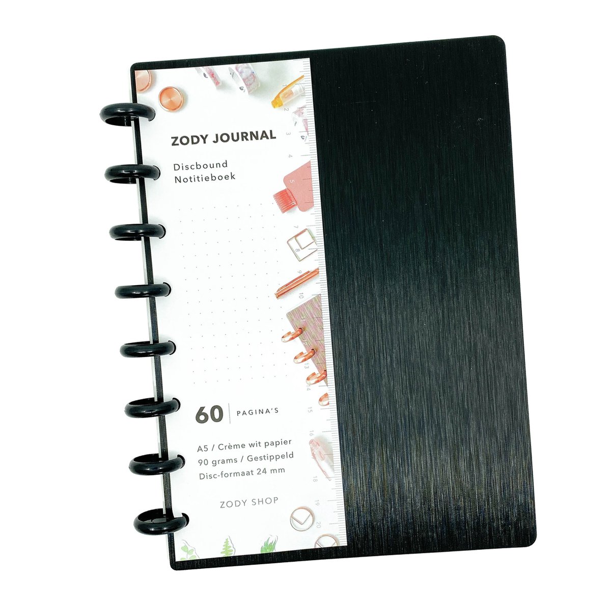 ZODY SHOP - Zody Journal Notitieboek - Zwart - Bullet Journal A5 - Hardcover Discbound Notebook - 90 grams crème papier