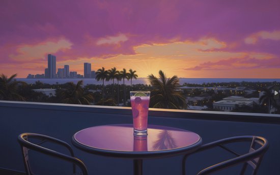 Miami Poster - Cocktail Lounge - Cocktail Poster - Zonsondergang - Vintage Poster - 91x61cm - Wanddecoratie - Geschikt om in te lijsten
