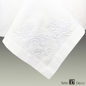 Tafel-Deco blanche brodée motif chrysanthème, rectangle 140x 230 cm