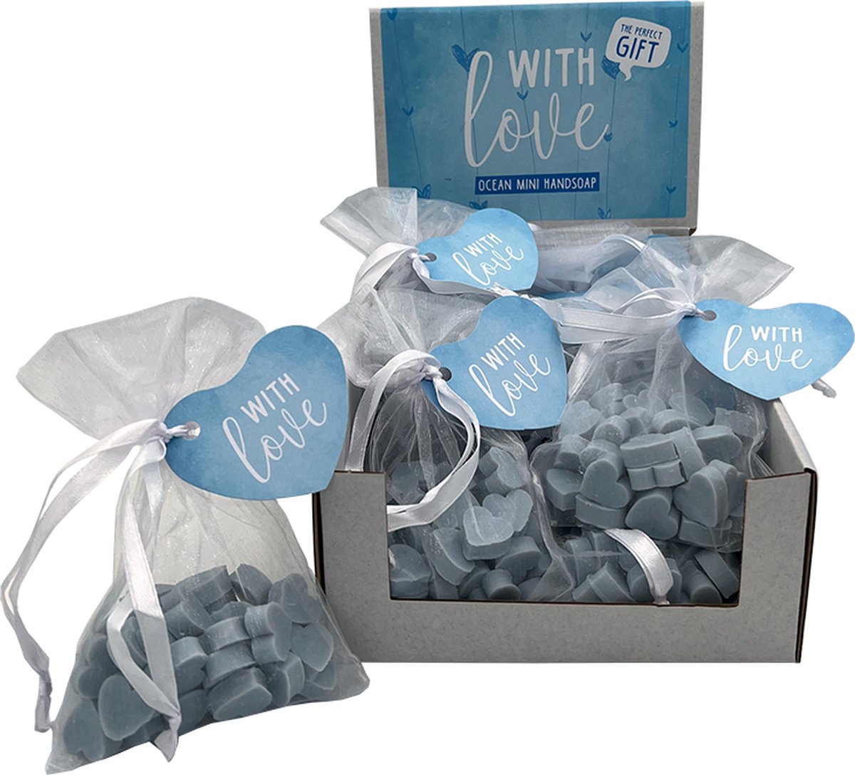 Goedkoopste Mini hartzeepjes Ocean in organza 50 gr