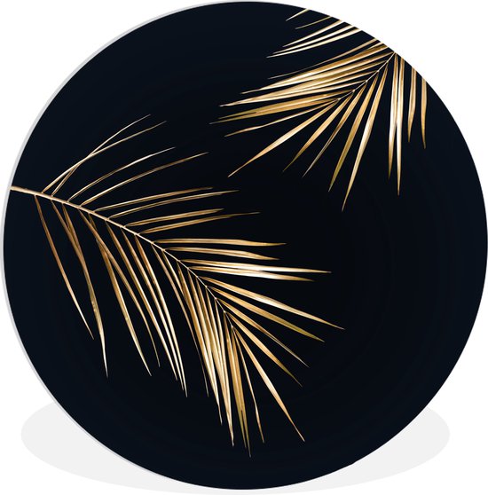 Wandcirkel bladeren - Goud - Planten - Luxe - Ronde schilderijen - Muurcirkel - Wanddecoratie rond - Ronde muurdecoratie - Woonkamer decoratie - 60x60 cm - Kamer decoratie