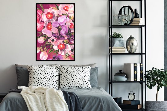 Cadre photo avec affiche - Rose - Orchidée - Fleurs - Couleurs - Botanique - 60x90 cm - Cadre pour affiche