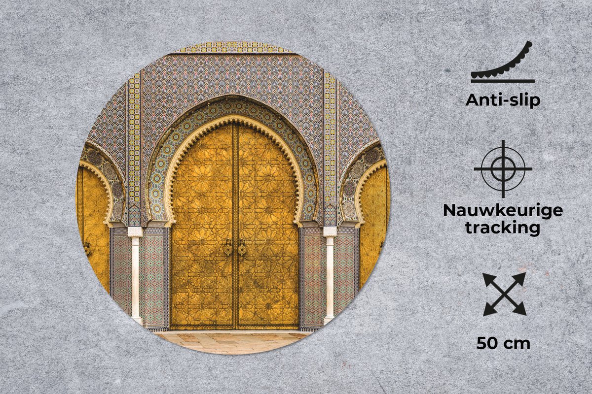 Muismat rond 50x50 cm - Mousepad Deuren - Architectuur - Goud - Patronen - Ronde muismatten