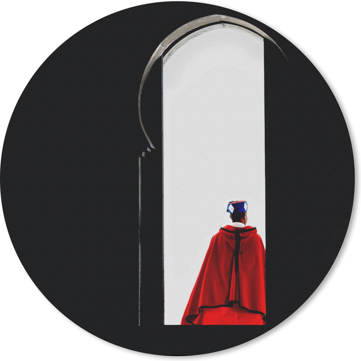 Muismat rond 40x40 cm - Mousepad Deur - Man - Rood - Zwart - Ronde muismatten