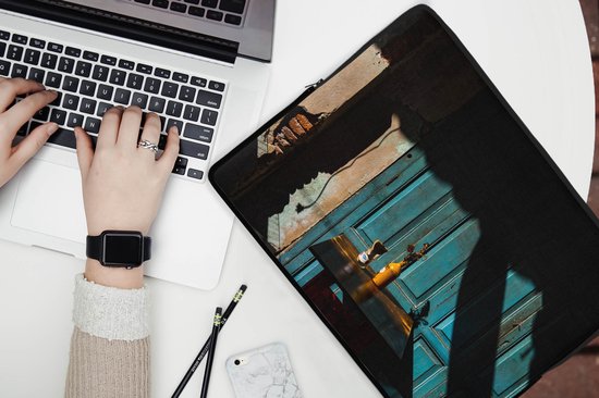 Housse pour ordinateur portable 15,6 pouces - Porte - Blauw - Architecture - Vase - Housse pour ordinateur portable - Dimensions intérieures 39,5x29,5 cm