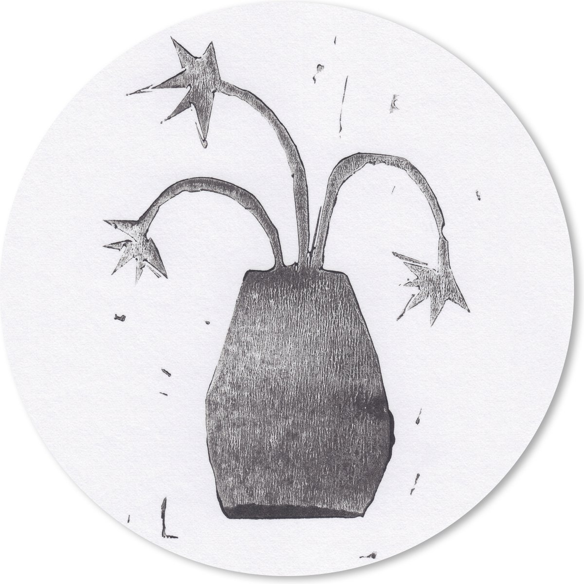 Muismat rond 50x50 cm - Mousepad Plant - Vaas - Zwart - Wit - Bloem - Ronde muismatten