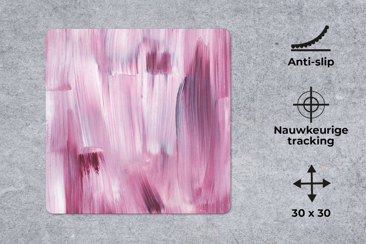 Muismat 30x30 cm - Mousepad Kleuren - Verf - Schilderij - Roze - Muismatten