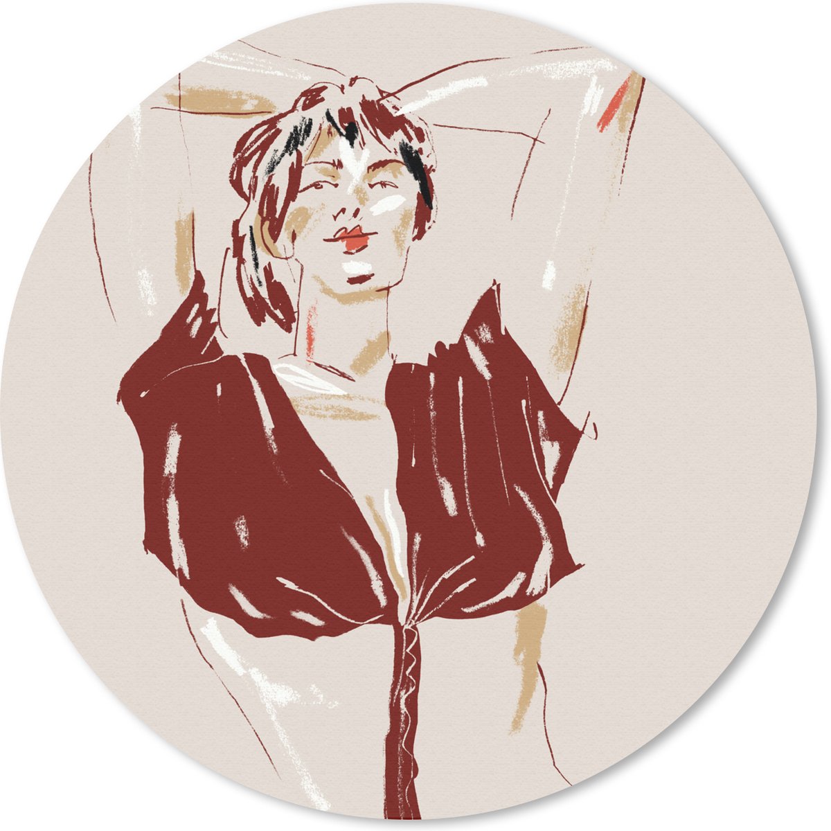 Muismat rond 40x40 cm - Mousepad Portret - Vrouw - Rood - Abstract - Ronde muismatten
