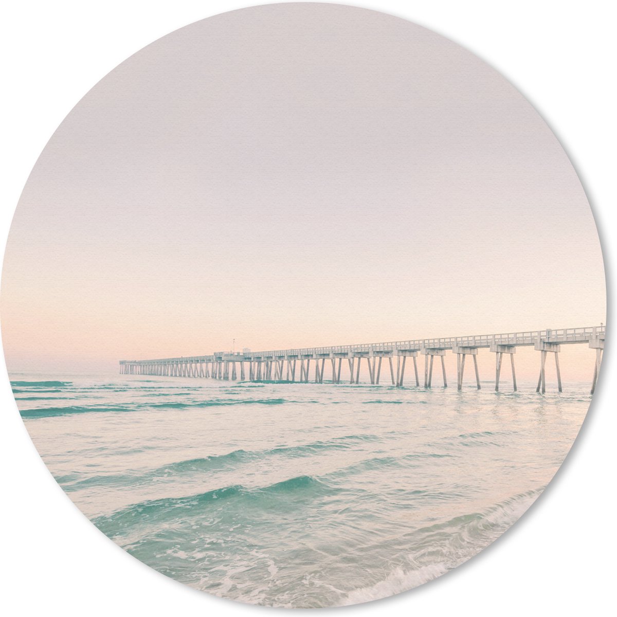 Muismat rond 50x50 cm - Mousepad Zee - Strand - Brug - Natuur - Zonsondergang - Ronde muismatten