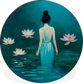 WallCircle - Cercle mural - Cercle mural - Femme - Portrait - Water - Fleurs - Lys - Aluminium - Dibond - ⌀ 120 cm - Intérieur et extérieur XXL