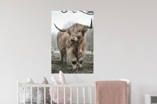 Stickers muraux - Film autocollant - Highlander écossais - Forêt - Brouillard - Vache - Animaux - Nature - 40x60 cm - Film adhésif - Stickers muraux Chambre d'enfant - Papier peint autocollant