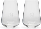 Riviera Maison Ensemble de Verres à eau avec logo RM - Verre à Water Monogram RM M - 380 ML - Glas - Transparent - 2 pièces