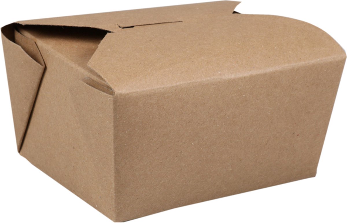 Fold-Pak Bak | Karton + PE | 650ml | oosterse maaltijdbak | 127x114x64mm | bruin | 250 stuks plastic frij.