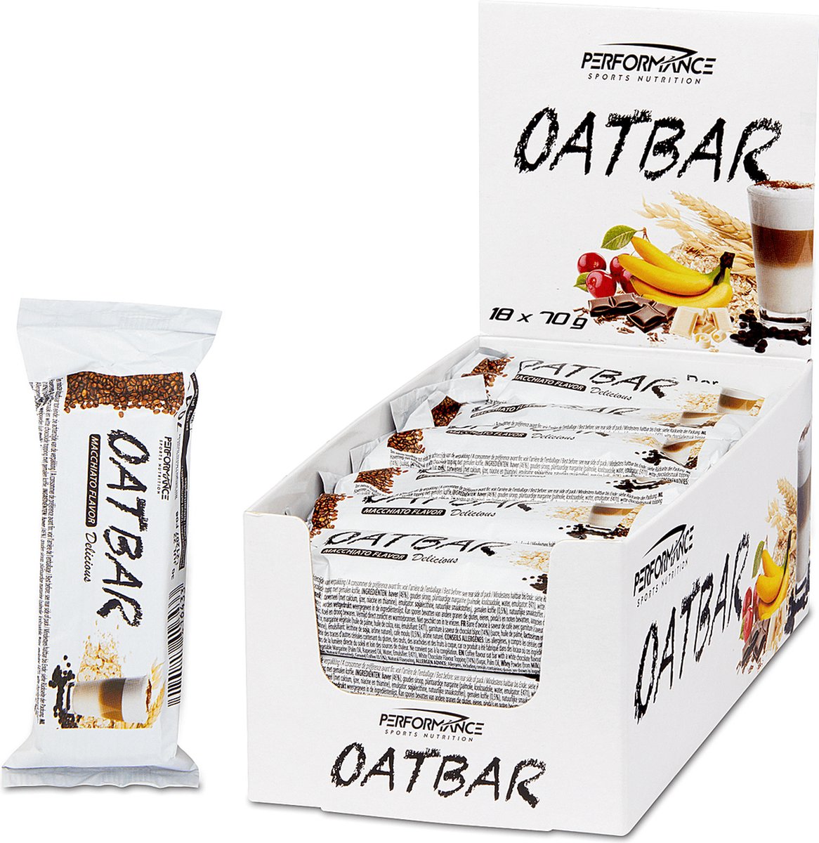 Performance - Oat Bar (Latte Macchiato - 18 x 70 gram) - Flapjacks - Haver - Havervlokken - Energierepen - Powerbar