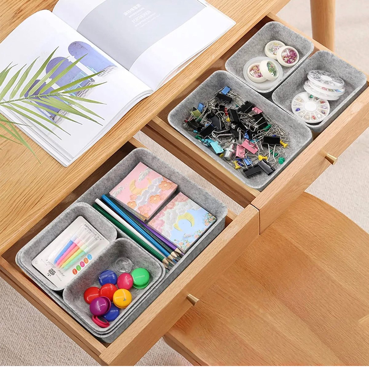 Relaxdays Lade Organizer Set 4-Delig - Vlies Mandjes Voor Bureau En Kaptafel - Grijs