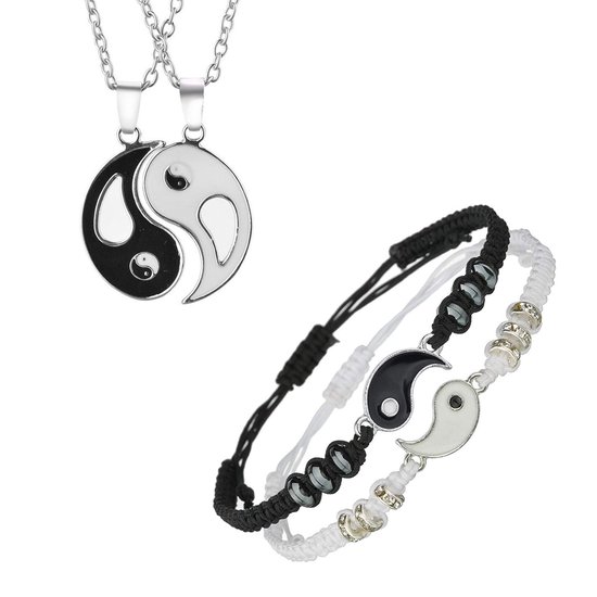 Bracelets d'amitié Bixorp Friends pour 2 avec Yin Yang sur bracelet Wit et  Zwart - BFF