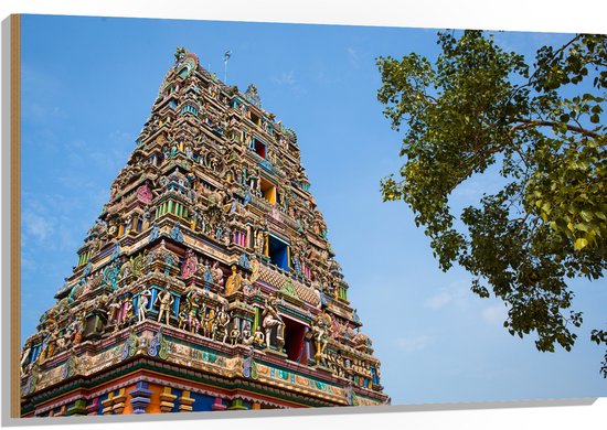 Hout - Traditionele Kidangamparambu Sree Bhuvaneswari Tempel Vol met Kleurrijke Beelden - 120x80 cm - 9 mm dik - Foto op Hout (Met Ophangsysteem)