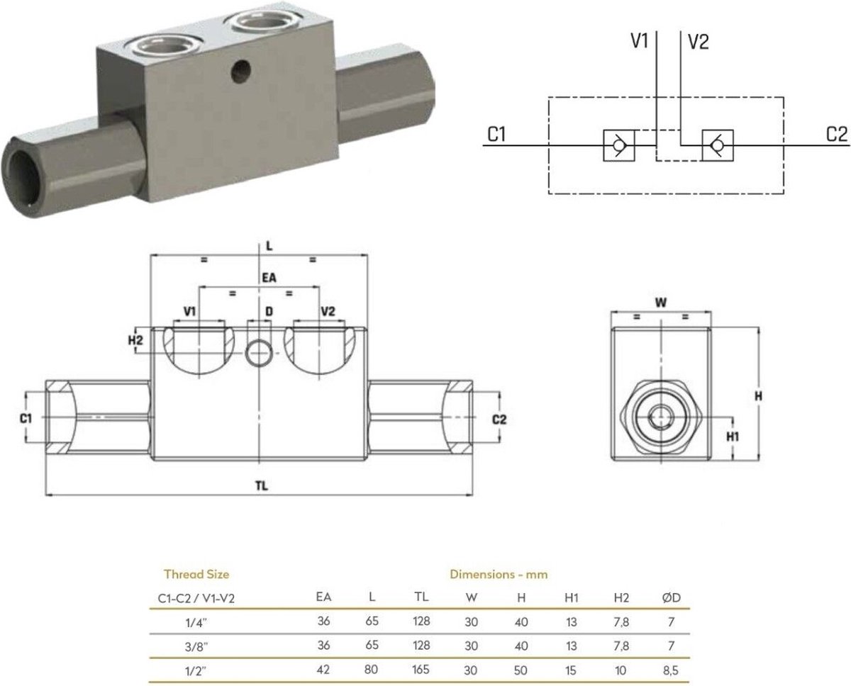 Vérin Hydraulique Double Effet Joint à Rotule (40/25 50/30 60/40)