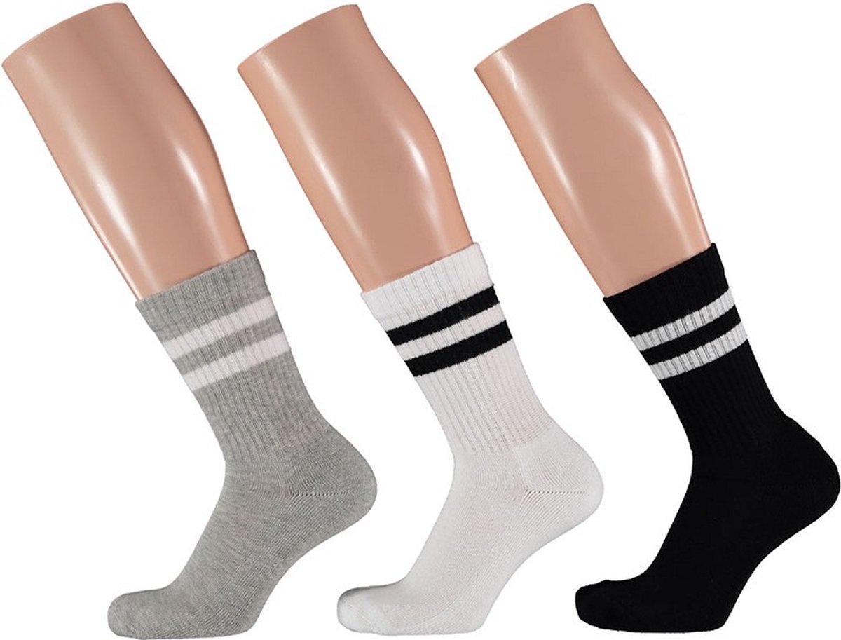 Apollo - Sport - Sokken - 3-pack - Grijs - Wit - Zwart - Maat 31/34