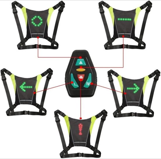 Led-fietsvest, Reflecterend Led-vest Met Stuurindicator, Afstandsbediening, Stuurlicht, USB-oplaadbaar, Eenvoudige Installatie Voor Fietsveiligheidsindicator, Groen