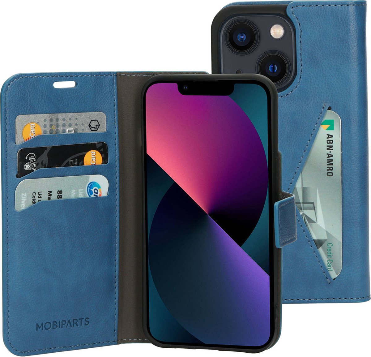 Mobiparts hoesje geschikt voor Apple iPhone 13 - Wallet/Boekhoesje - Eco Leer - Magneet Sluiting - Opberg vakken - Blauw