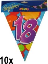 10x Leeftijd vlaggenlijn 18 jaar - Dubbelzijdig bedrukt - Vlaglijn feest festival abraham sara vlaggetjes verjaardag jubileum leeftijd