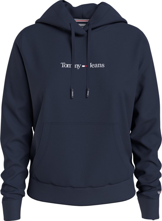 Tommy Jeans Tjw Reg Serif Linear Hoodie Pulls & Pulls & Gilets Femme - Pull - Sweat à capuche - Cardigan - Bleu foncé - Taille M