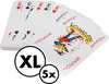 Afbeelding van het spelletje XL Speelkaarten 5 Deck / Stok – Extra Grote Spelkaarten – Kaarten - Kaartspellen - Pesten – Klaverjassen – Toepen – Poker – Jokeren – Eenentwintigen – Eenendertigen – Kwartetten - Bridge – Hartenjagen – Patience – Ezelen – Liegen – Spel – Blackjack