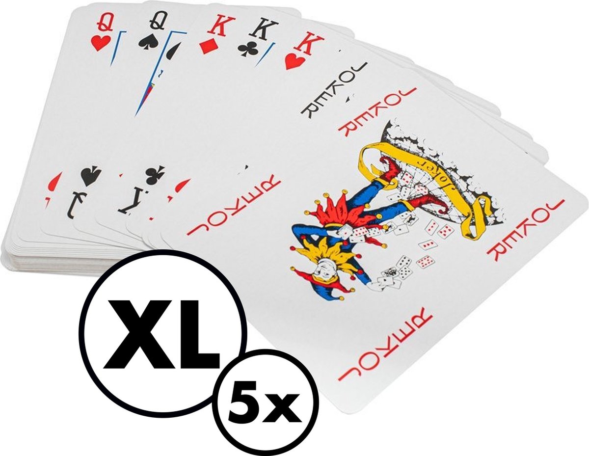 XL Speelkaarten 5 Deck / Stok - Extra Grote Spelkaarten - Kaarten - Kaartspellen - Pesten - Klaverjassen - Toepen - Poker - Jokeren - Eenentwintigen - Eenendertigen - Kwartetten - Bridge - Hartenjagen - Patience - Ezelen - Liegen - Spel - Blackjack