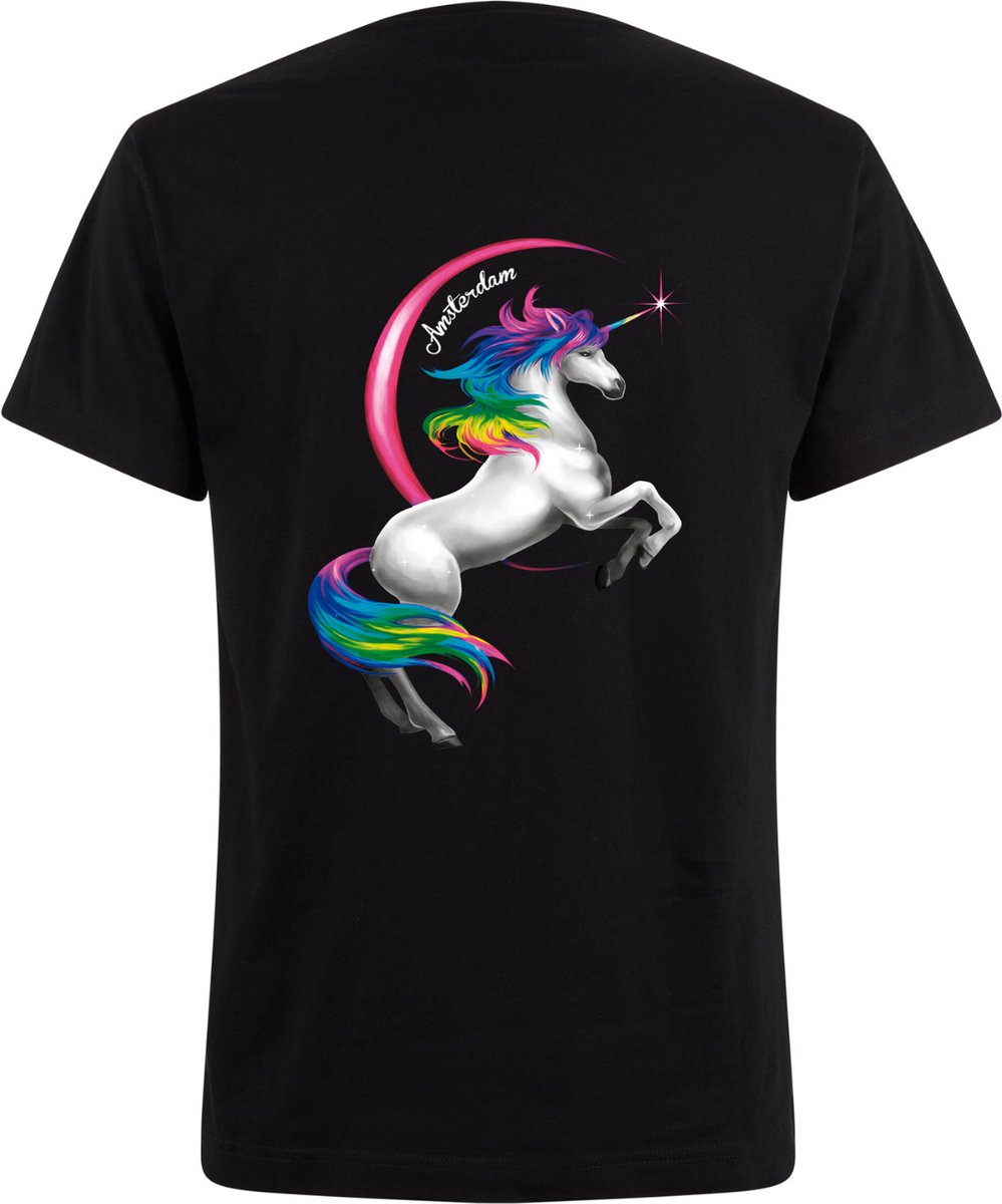 T-shirt heren - Zwart Neon Tshirt Unicorn XL