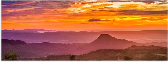 Poster Glanzend – Zonsondergang over Landschap in Costa Rica - 60x20 cm Foto op Posterpapier met Glanzende Afwerking