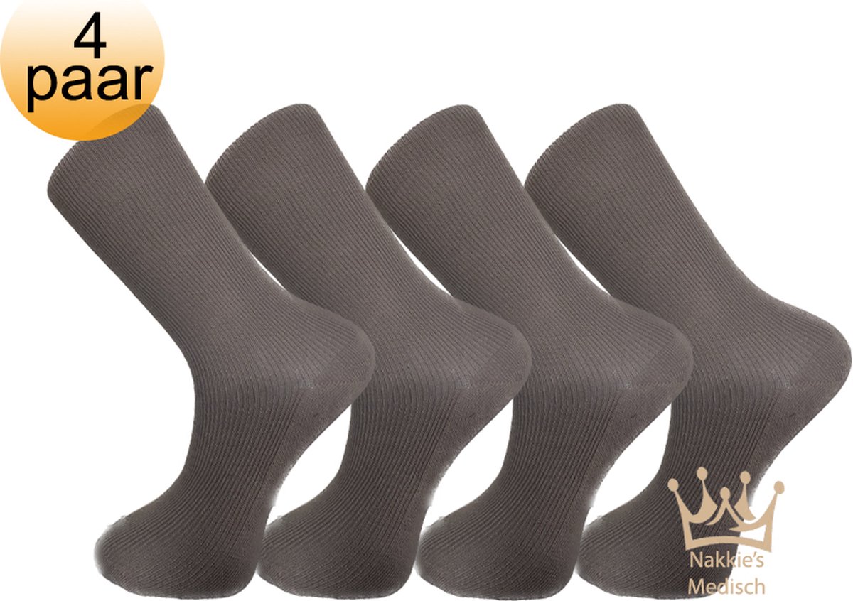 Nakkie’s medische sokken - 100% katoen - 4 paar - Maat 47/50 - Bruin
