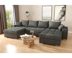 Hoekbank Best Met Slaapfunctie en Opbergruimte - donkergrijs stof - Hoeksalon U vorm - Hoekzetel wooneiland 'met bed en storage'