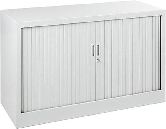 ABC Kantoormeubelen stalen roldeurkast 69x120x43cm zwart met topblad ahorn