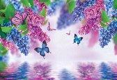 Fotobehang Butterflies and Flowers | XL - 208cm x 146cm | 130g/m2 Vlies